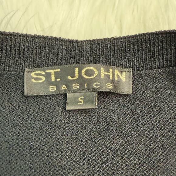 St. John Basics Santana Knit Black Cardigan Size S Jeweled Buttons Shoulder Pads - Picture 4 of 16